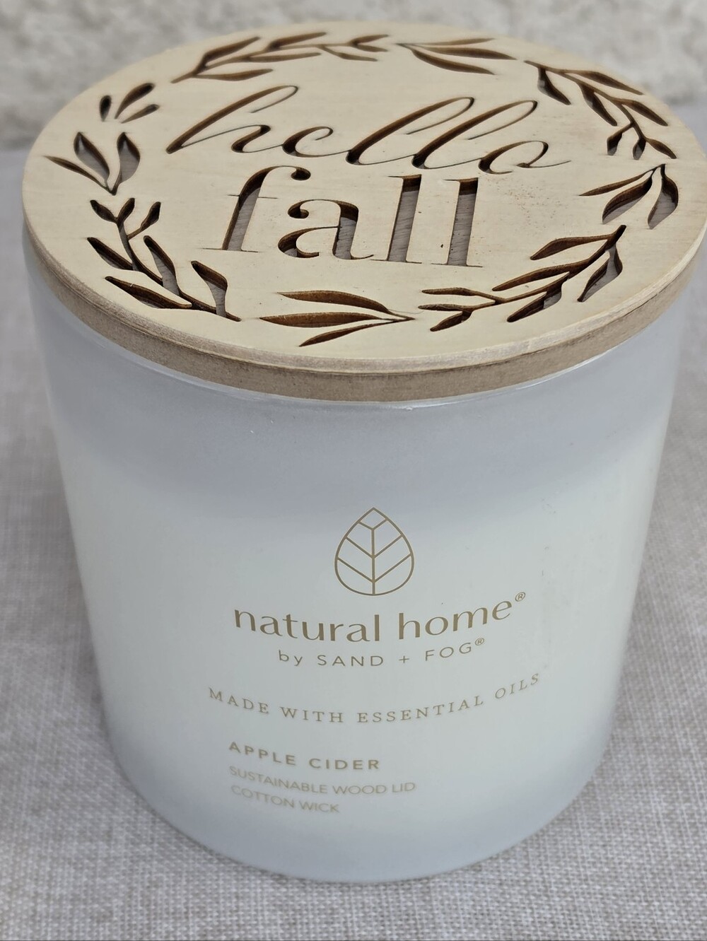 Sand + Fog Apple Cider Scented Candle with Wood 'Hello Fall' Lid - 21oz. New
